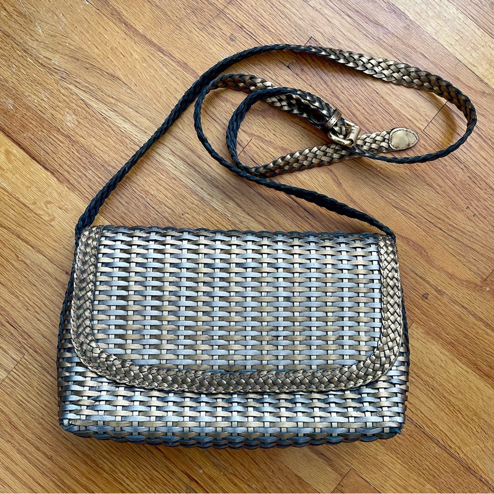 Vintage 90’s CEM Italian Metallic Woven Leather Handbag with Long Shoulder Strap